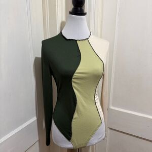 New with tags! SHEIN Colorblock Green Long Sleeve Bodysuit